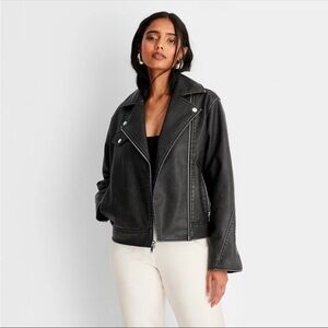 Universal Thread Women's Moto Jacket Faux Leather Faded Black Size M